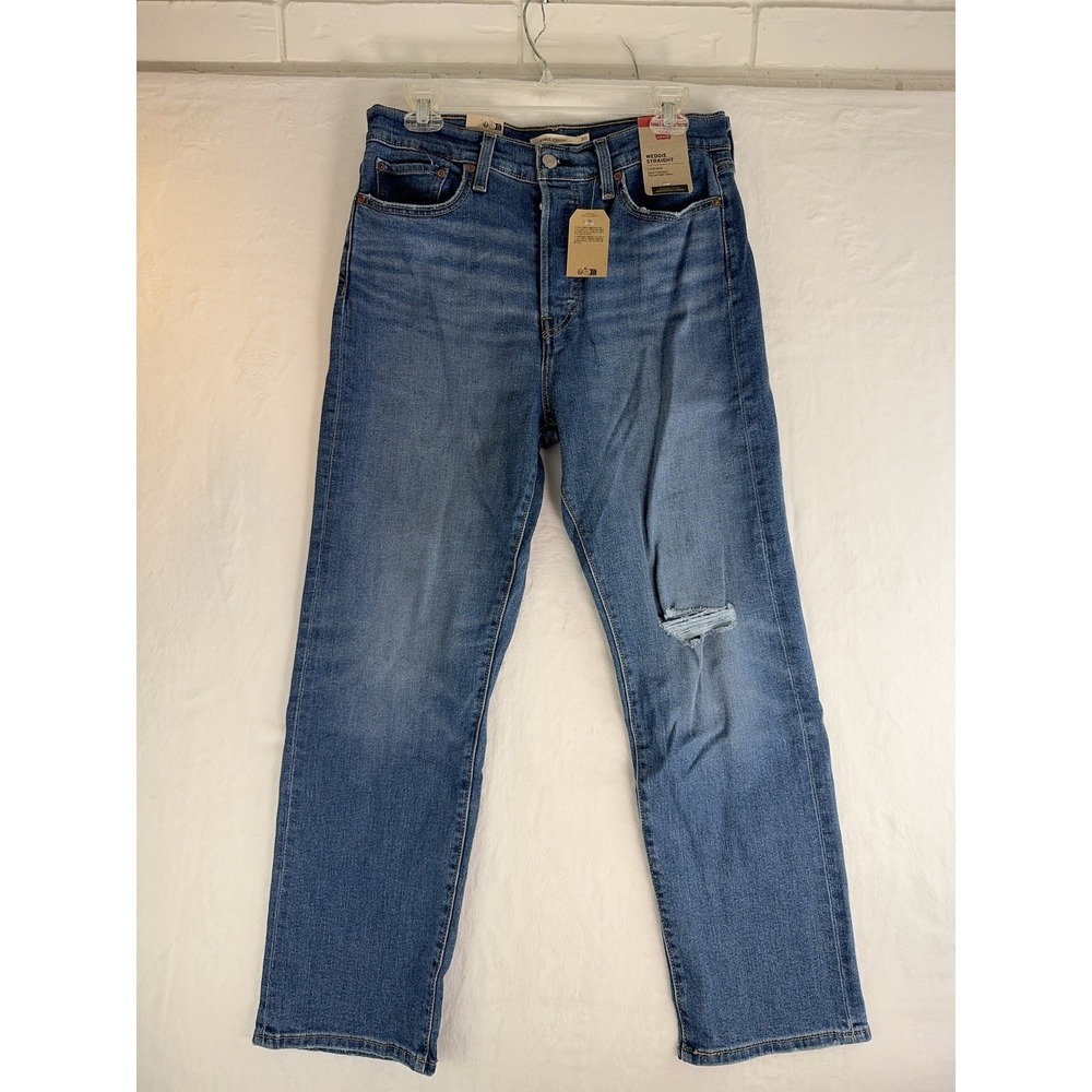 Levis Wedgie Straight Jeans Womens 30 High Rise Distressed Ripped 30x28 Denim